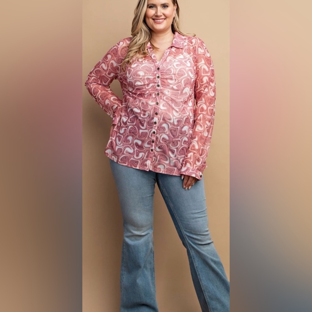 Boutique Pink Patterned Button-Up Blouse plus sizes by GiGio  New